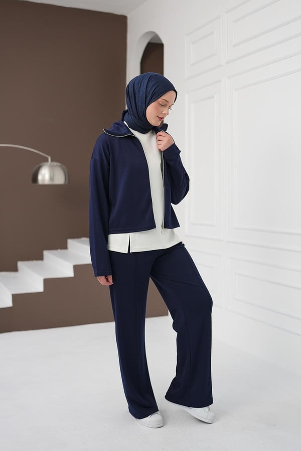 Fermuarlı Üçlü Pantolon Takım - Lacivert kadın giyim ürün görseli Arzestore