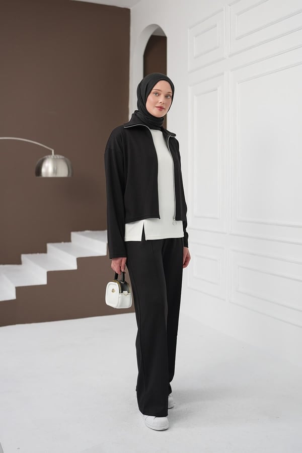 Fermuarlı Üçlü Pantolon Takım - Siyah kadın giyim ürün görseli Arzestore