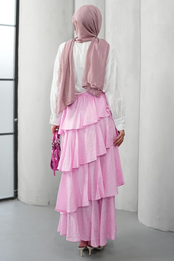 Fırfır Detaylı Çingene Model Etek - Pembe kadın giyim ürün görseli Arzestore