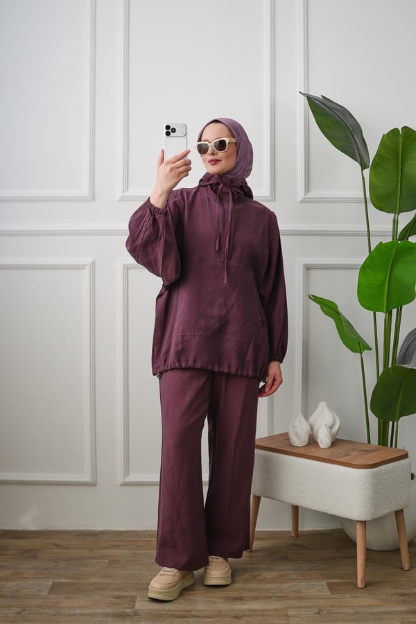 Gizli Patlı Pantolonlu Takım - Gül Kurusu kadın giyim ürün görseli Arzestore