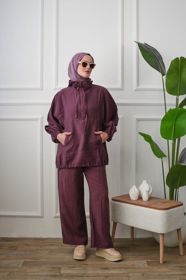 Gizli Patlı Pantolonlu Takım - Gül Kurusu kadın giyim ürün görseli Arzestore