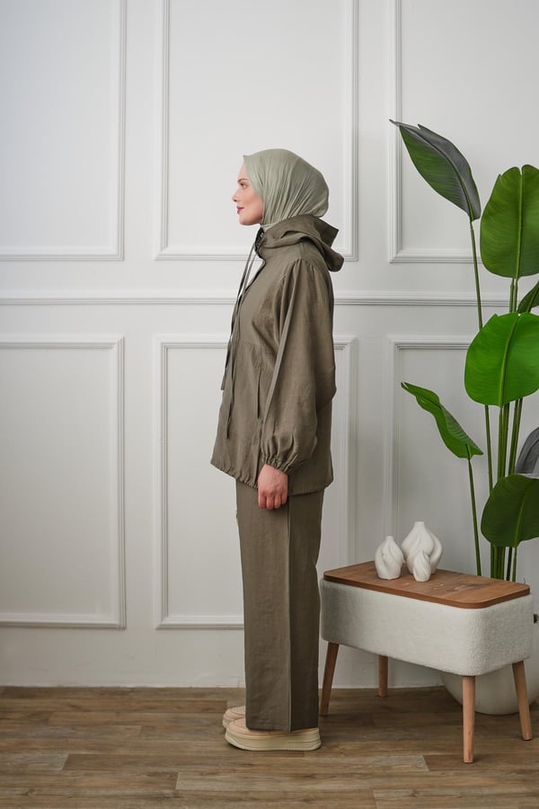 Gizli Patlı Pantolonlu Takım - Haki kadın giyim ürün görseli Arzestore