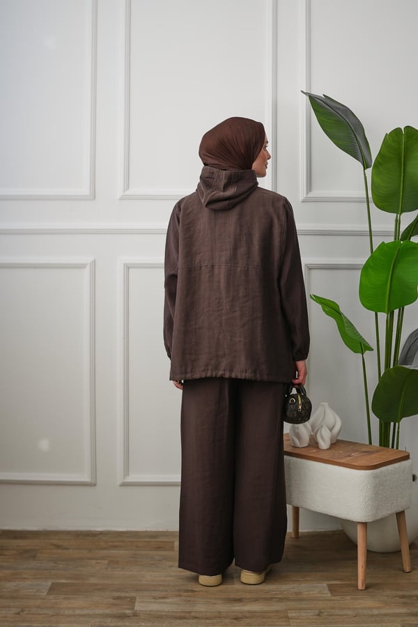 Gizli Patlı Pantolonlu Takım - Kahverengi kadın giyim ürün görseli Arzestore