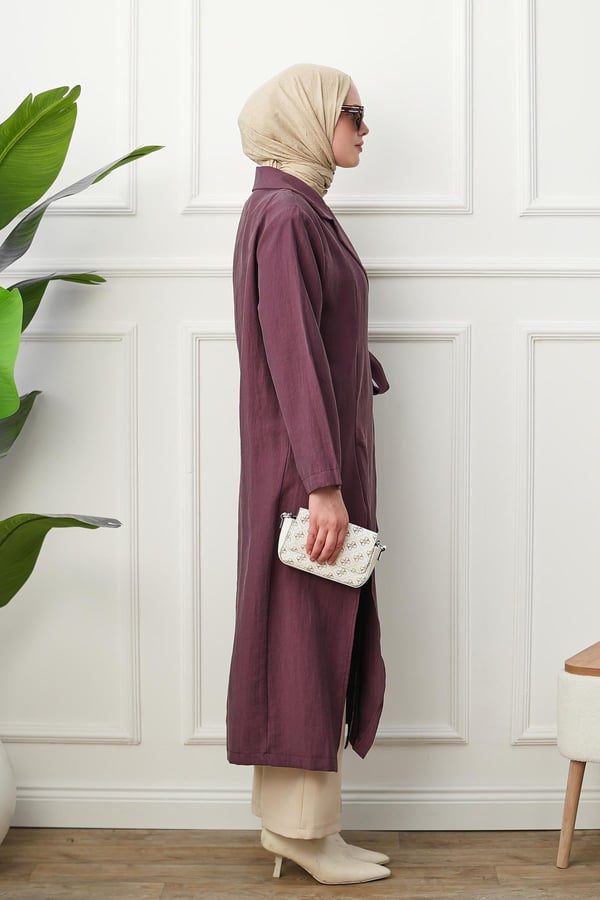 Gömlek Yaka Yırtmaçlı Kimono Kap - Bordo kadın giyim ürün görseli Arzestore