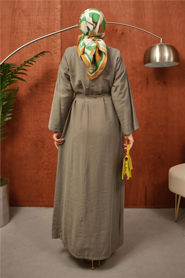 Haki Kuşaklı Oversize Tesettür Elbise kadın giyim ürün görseli Arzestore