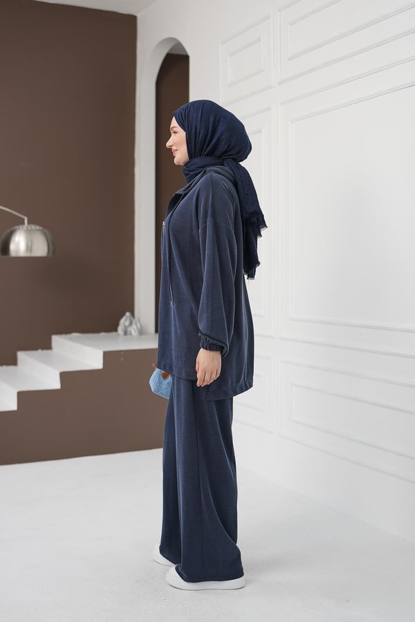 Kapüşonlu Fermuarlı Pantolon Takım - Lacivert kadın giyim ürün görseli Arzestore