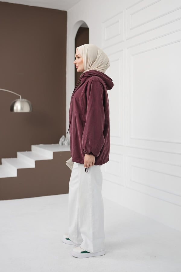 Kapüşonlu Fermuarlı Tencel Ceket - Gül Kurusu kadın giyim ürün görseli Arzestore