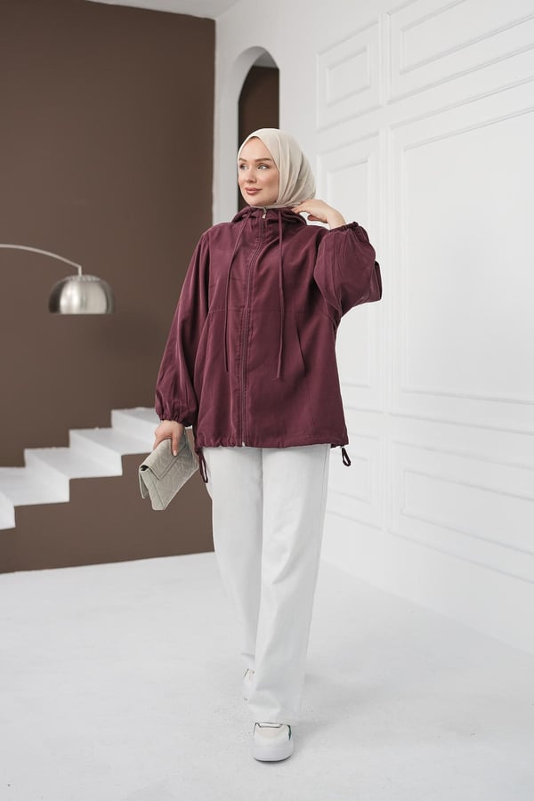 Kapüşonlu Fermuarlı Tencel Ceket - Gül Kurusu kadın giyim ürün görseli Arzestore