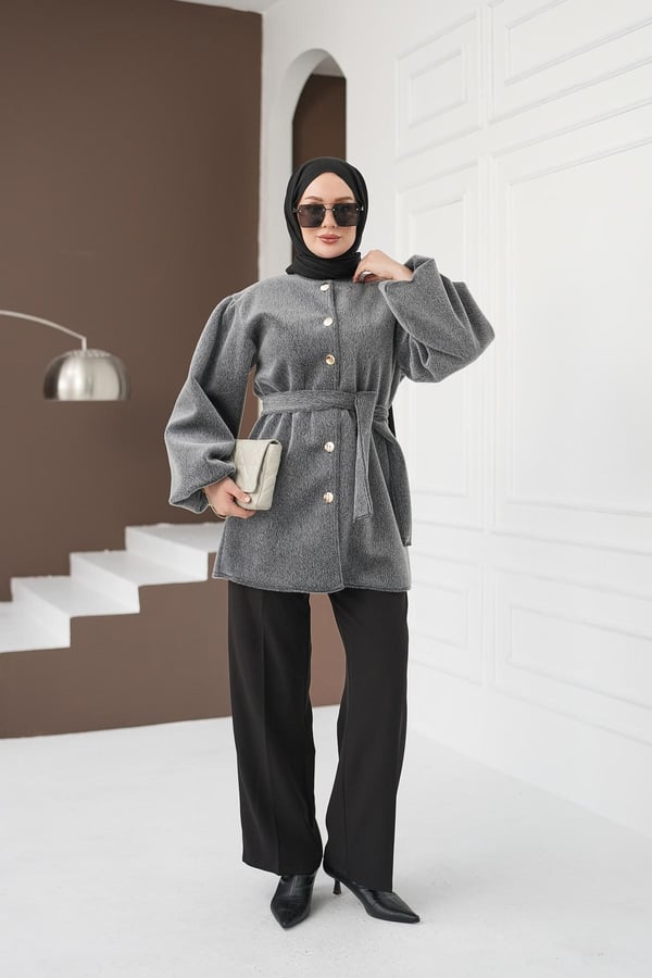 Kemerli Fox Ceket - Gri kadın giyim ürün görseli Arzestore