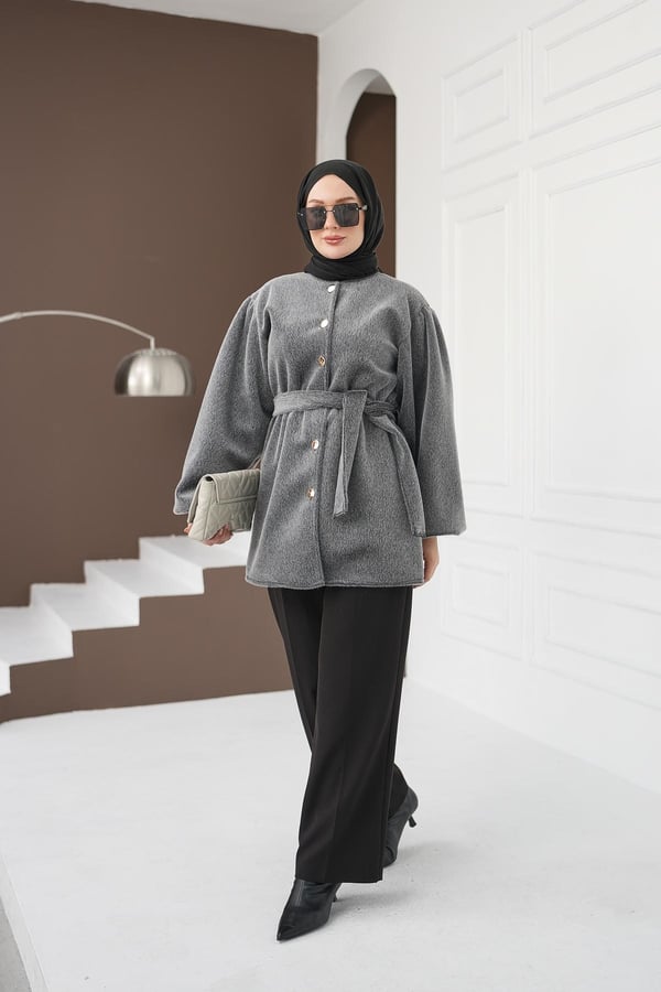 Kemerli Fox Ceket - Gri kadın giyim ürün görseli Arzestore