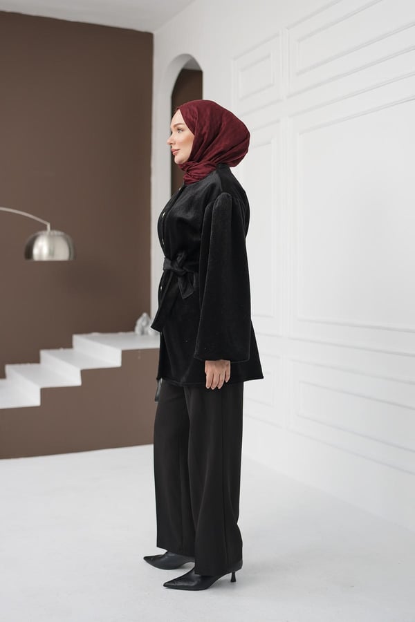 Kemerli Fox Ceket - Siyah kadın giyim ürün görseli Arzestore