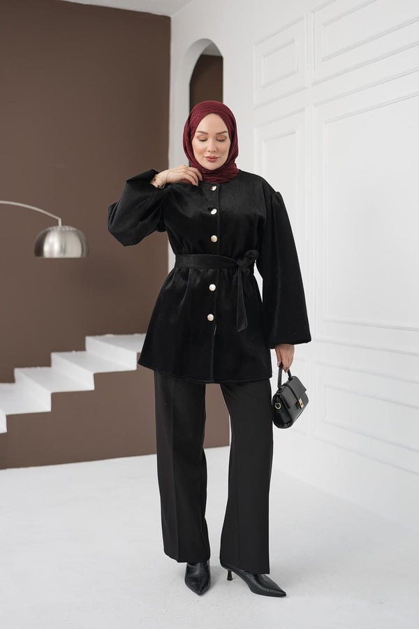 Kemerli Fox Ceket - Siyah kadın giyim ürün görseli Arzestore