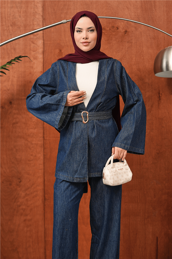 Kemerli İndigo Kot Tesettür Takım kadın giyim ürün görseli Arzestore