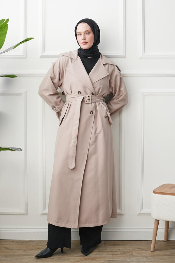 Oversize Trençkot - Bej kadın giyim ürün görseli Arzestore