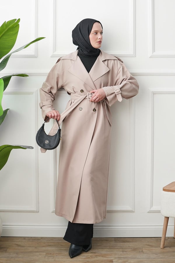 Oversize Trençkot - Bej kadın giyim ürün görseli Arzestore