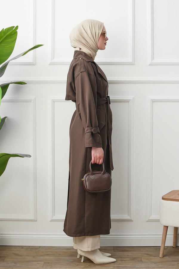 Oversize Trençkot - Kahverengi kadın giyim ürün görseli Arzestore