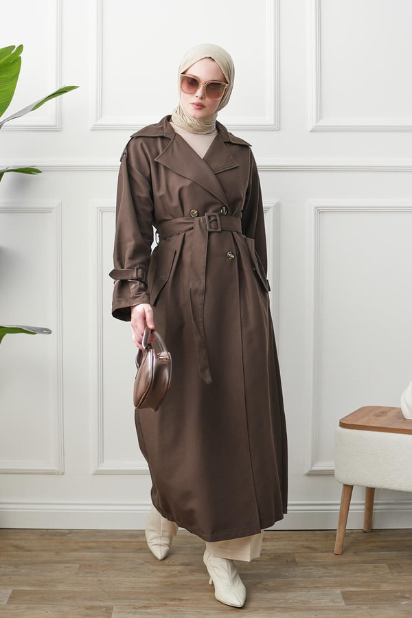 Oversize Trençkot - Kahverengi kadın giyim ürün görseli Arzestore