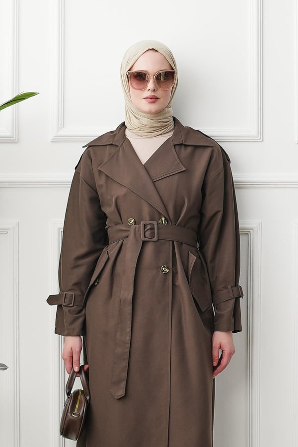 Oversize Trençkot - Kahverengi kadın giyim ürün görseli Arzestore