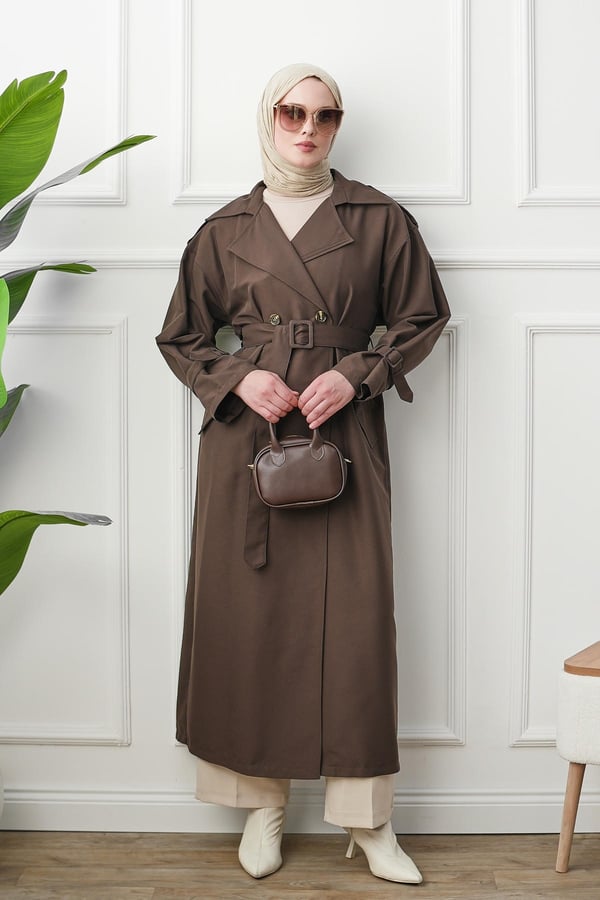 Oversize Trençkot - Kahverengi kadın giyim ürün görseli Arzestore