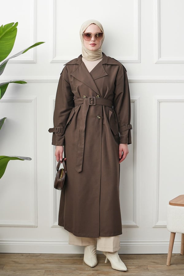 Oversize Trençkot - Kahverengi kadın giyim ürün görseli Arzestore