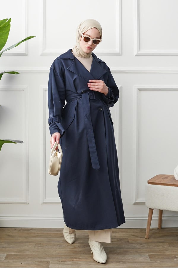 Oversize Trençkot - Lacivert kadın giyim ürün görseli Arzestore