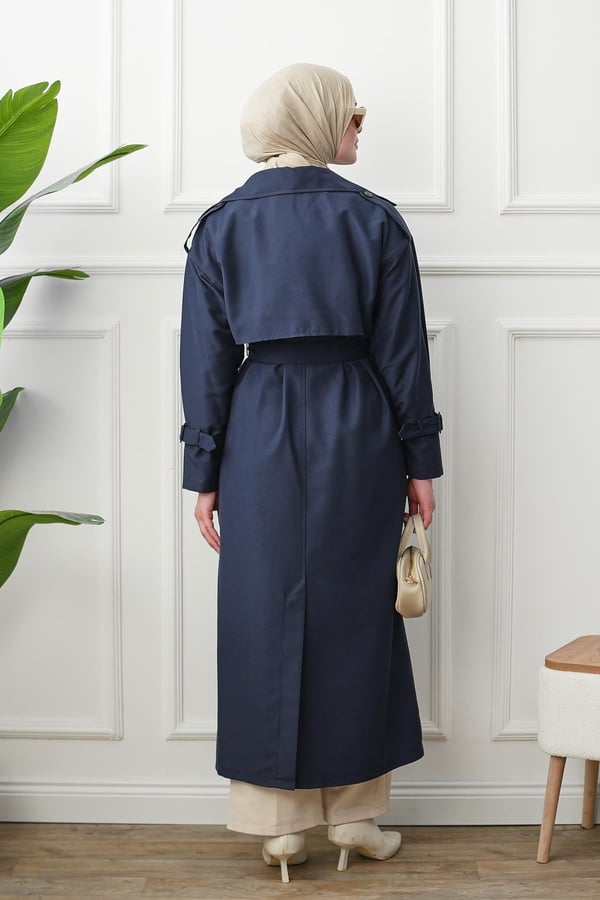 Oversize Trençkot - Lacivert kadın giyim ürün görseli Arzestore