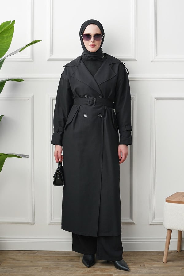 Oversize Trençkot - Siyah kadın giyim ürün görseli Arzestore