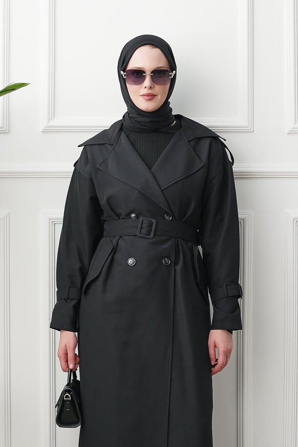 Oversize Trençkot - Siyah kadın giyim ürün görseli Arzestore