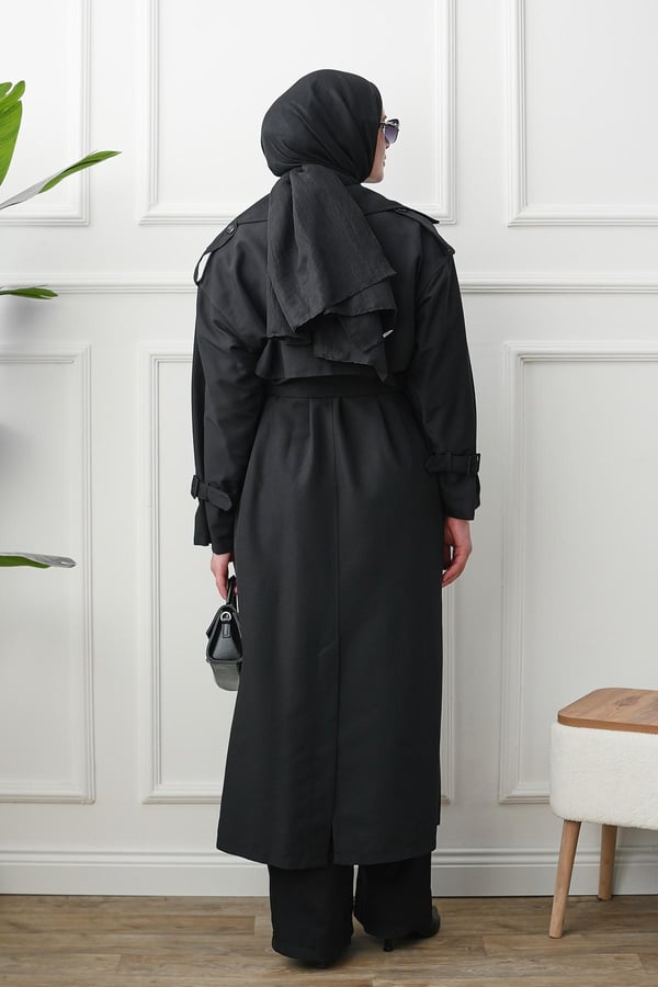 Oversize Trençkot - Siyah kadın giyim ürün görseli Arzestore