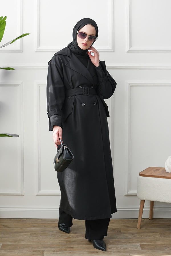 Oversize Trençkot - Siyah kadın giyim ürün görseli Arzestore