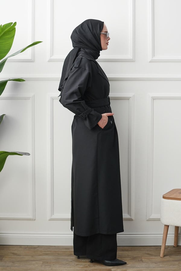 Oversize Trençkot - Siyah kadın giyim ürün görseli Arzestore