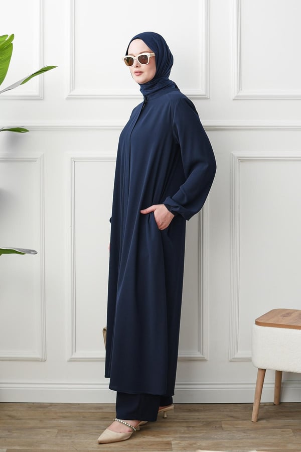 Rabia Tam Boy Pantolonlu Takım- Lacivert kadın giyim ürün görseli Arzestore
