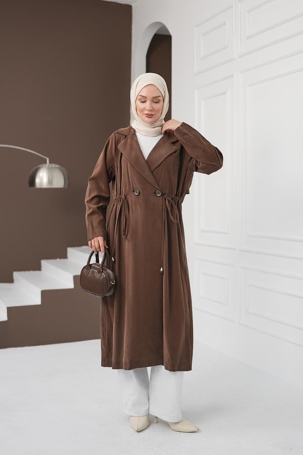 Şal Yaka İpli Tencel Kap - Acı Kahve kadın giyim ürün görseli Arzestore