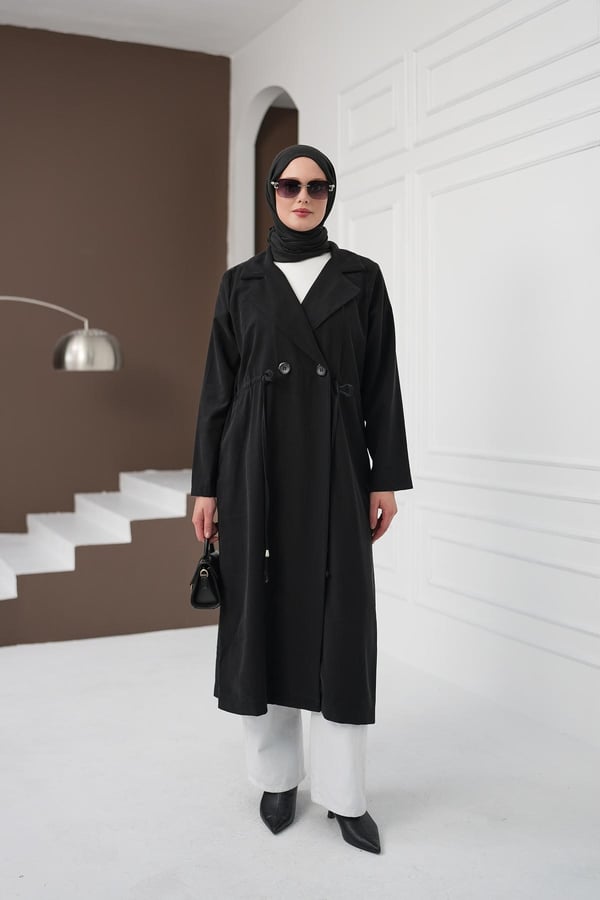 Şal Yaka İpli Tencel Kap - Siyah kadın giyim ürün görseli Arzestore