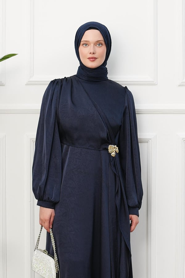 Saten İpek Elbise - Lacivert kadın giyim ürün görseli Arzestore