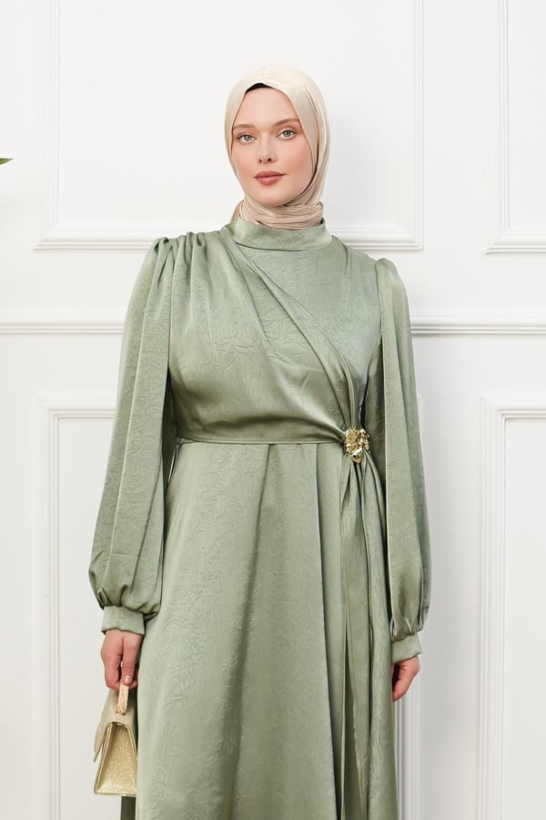 Saten İpek Elbise - Mint Yeşil kadın giyim ürün görseli Arzestore