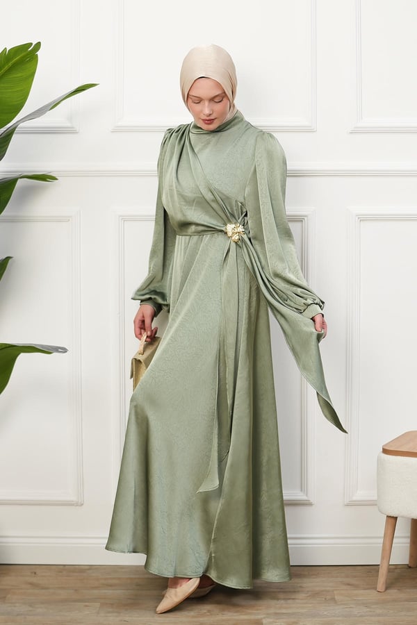Saten İpek Elbise - Mint Yeşil kadın giyim ürün görseli Arzestore