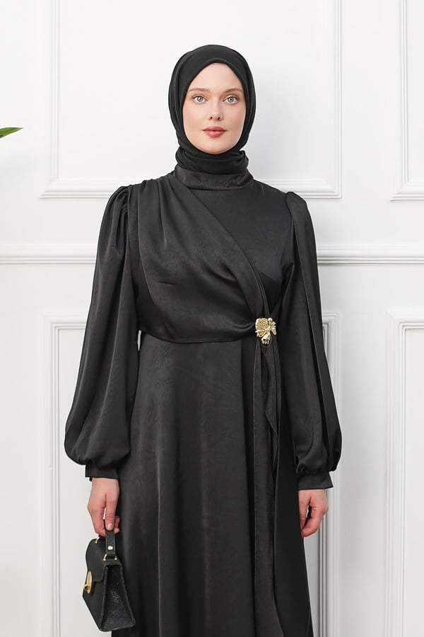 Saten İpek Elbise - Siyah kadın giyim ürün görseli Arzestore