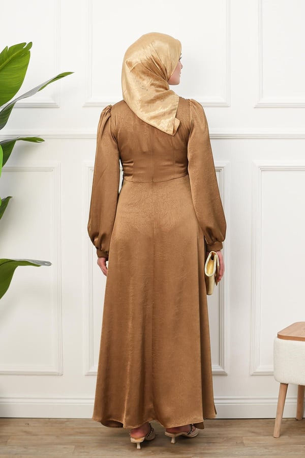 Saten İpek Elbise - Taba kadın giyim ürün görseli Arzestore