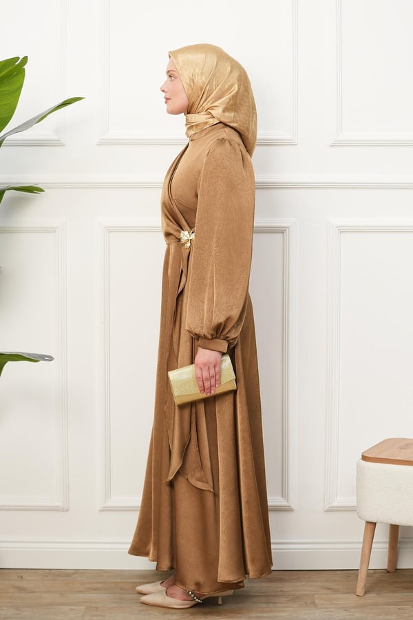 Saten İpek Elbise - Taba kadın giyim ürün görseli Arzestore