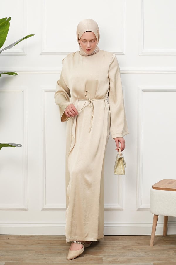 Saten Tulum Elbise - Bej kadın giyim ürün görseli Arzestore