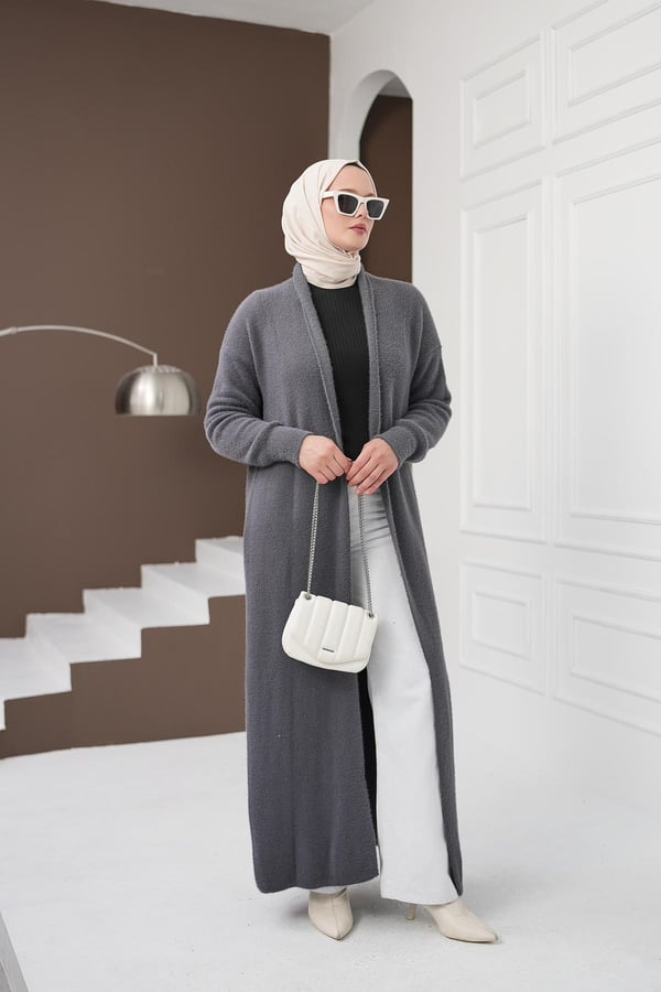 Uzun Yumoş Hırka - Gri kadın giyim ürün görseli Arzestore