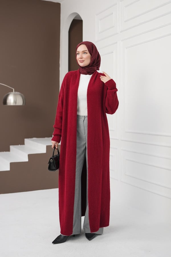 Uzun Yumoş Hırka - Kırmızı kadın giyim ürün görseli Arzestore