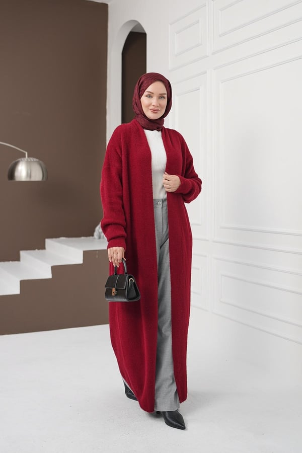 Uzun Yumoş Hırka - Kırmızı kadın giyim ürün görseli Arzestore