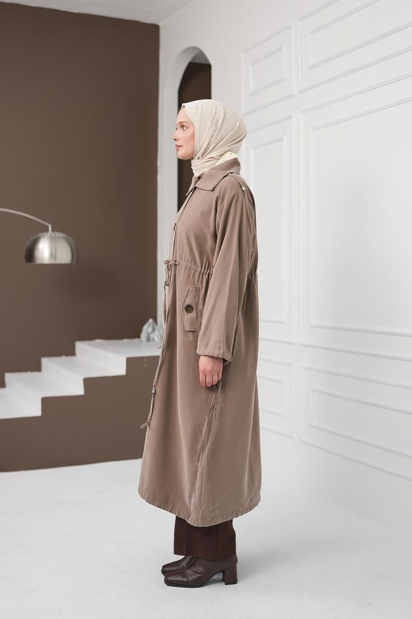 Yaka Detaylı Büzgülü Tencel Kap - Açık Kahve kadın giyim ürün görseli Arzestore