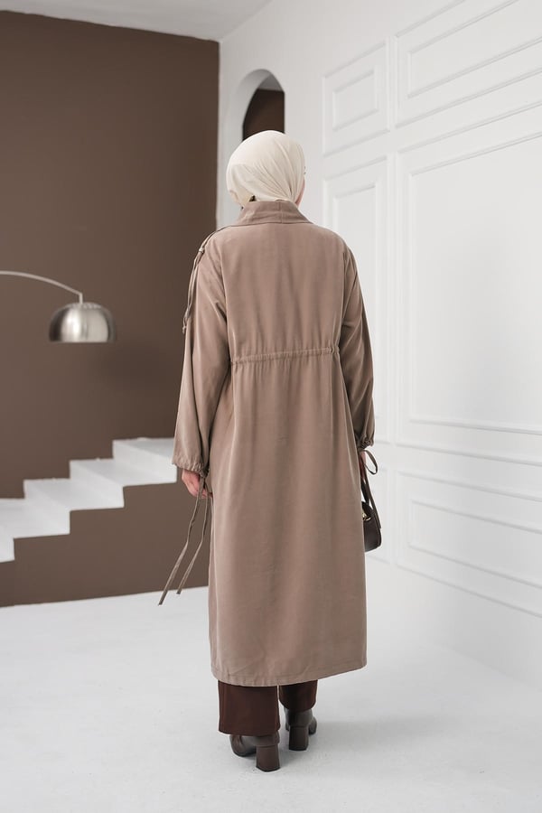 Yaka Detaylı Büzgülü Tencel Kap - Açık Kahve kadın giyim ürün görseli Arzestore