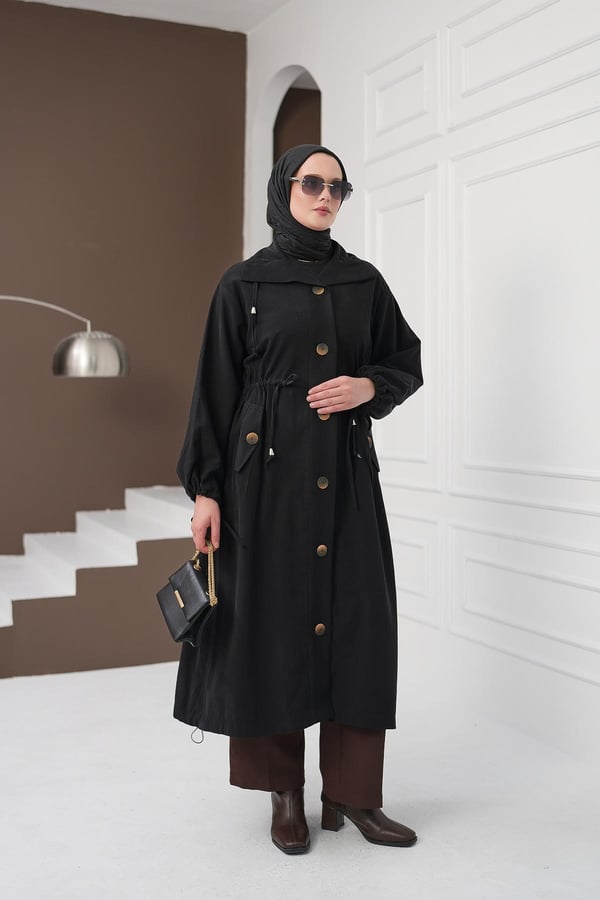 Yaka Detaylı Büzgülü Tencel Kap - Siyah kadın giyim ürün görseli Arzestore