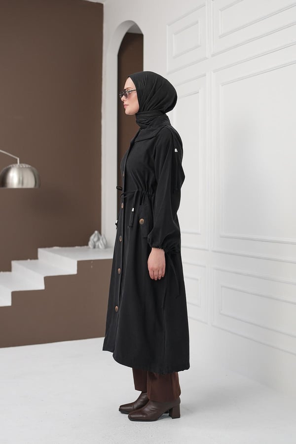 Yaka Detaylı Büzgülü Tencel Kap - Siyah kadın giyim ürün görseli Arzestore