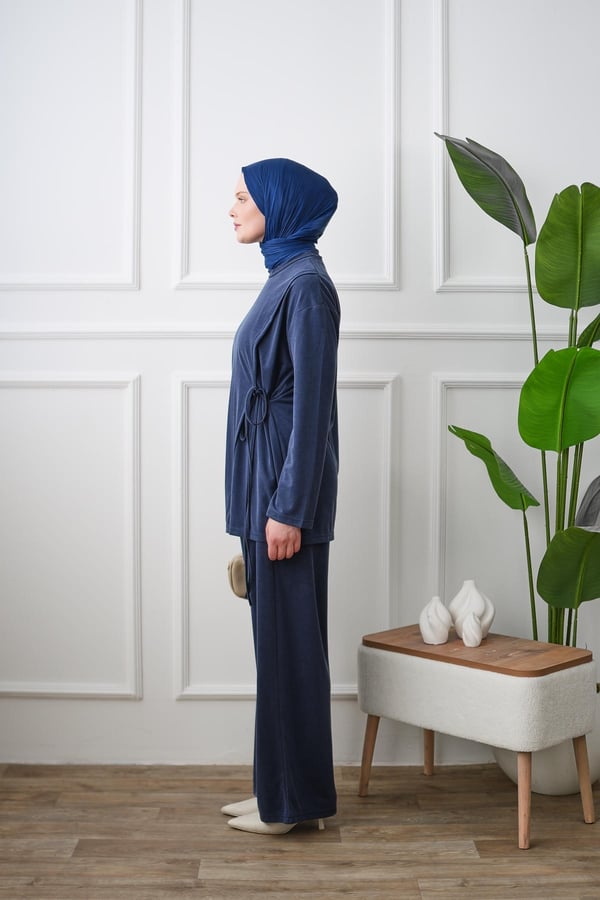 Yandan Bağlamalı Tunik Pantolon Takım - Lacivert kadın giyim ürün görseli Arzestore