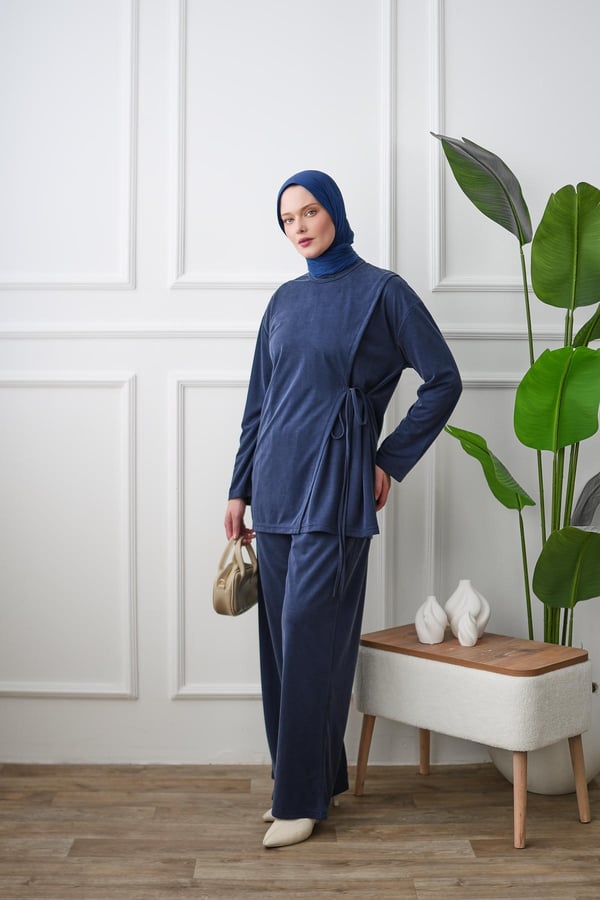 Yandan Bağlamalı Tunik Pantolon Takım - Lacivert kadın giyim ürün görseli Arzestore